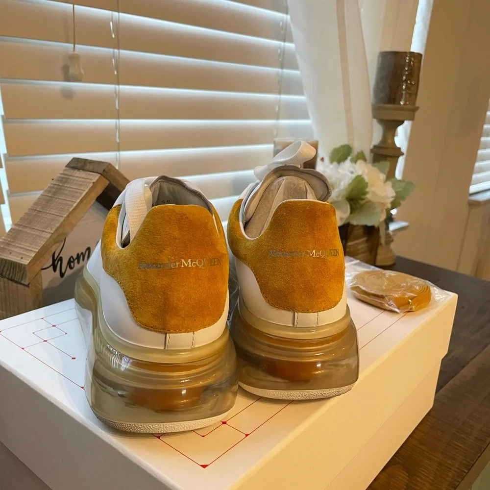 Alexander McQueen Oversized White & Mineral Yellow Gel Sole Sneakers - Picture 6 of 11